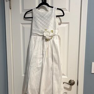 Girls White Satin Flower-Accent Dress